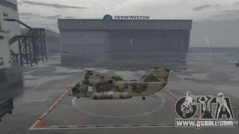 In GTA Online you can find a helicopter straight in front of Devin Weston hangar.