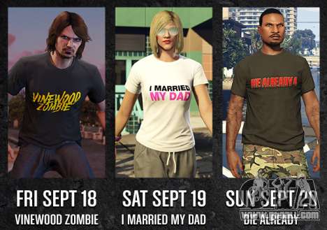 GTA Online Freemode Weekend Events exclusive T-shirts