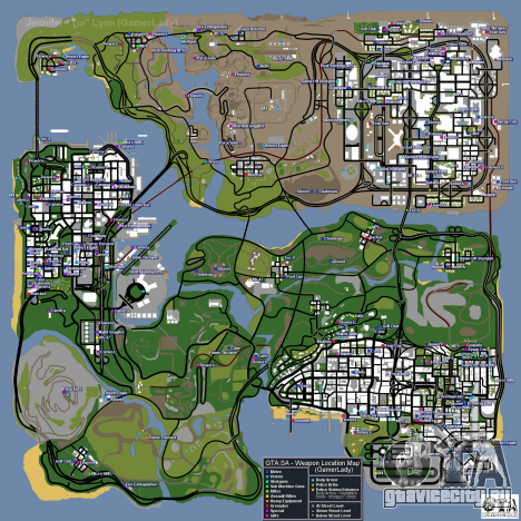 Карта оружия, брони, полицейских значков, подарков для GTA San Andreas Карта оружия, брони, полицейских значков, подарков для GTA San Andreas