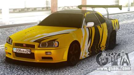 Nissan Skyline R34 GT-R Yellow & Black for GTA San Andreas