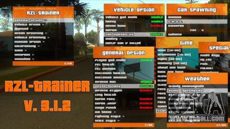 RZL-Trainer v3.1.2 - cheat menu like GTA 5 for GTA San Andreas