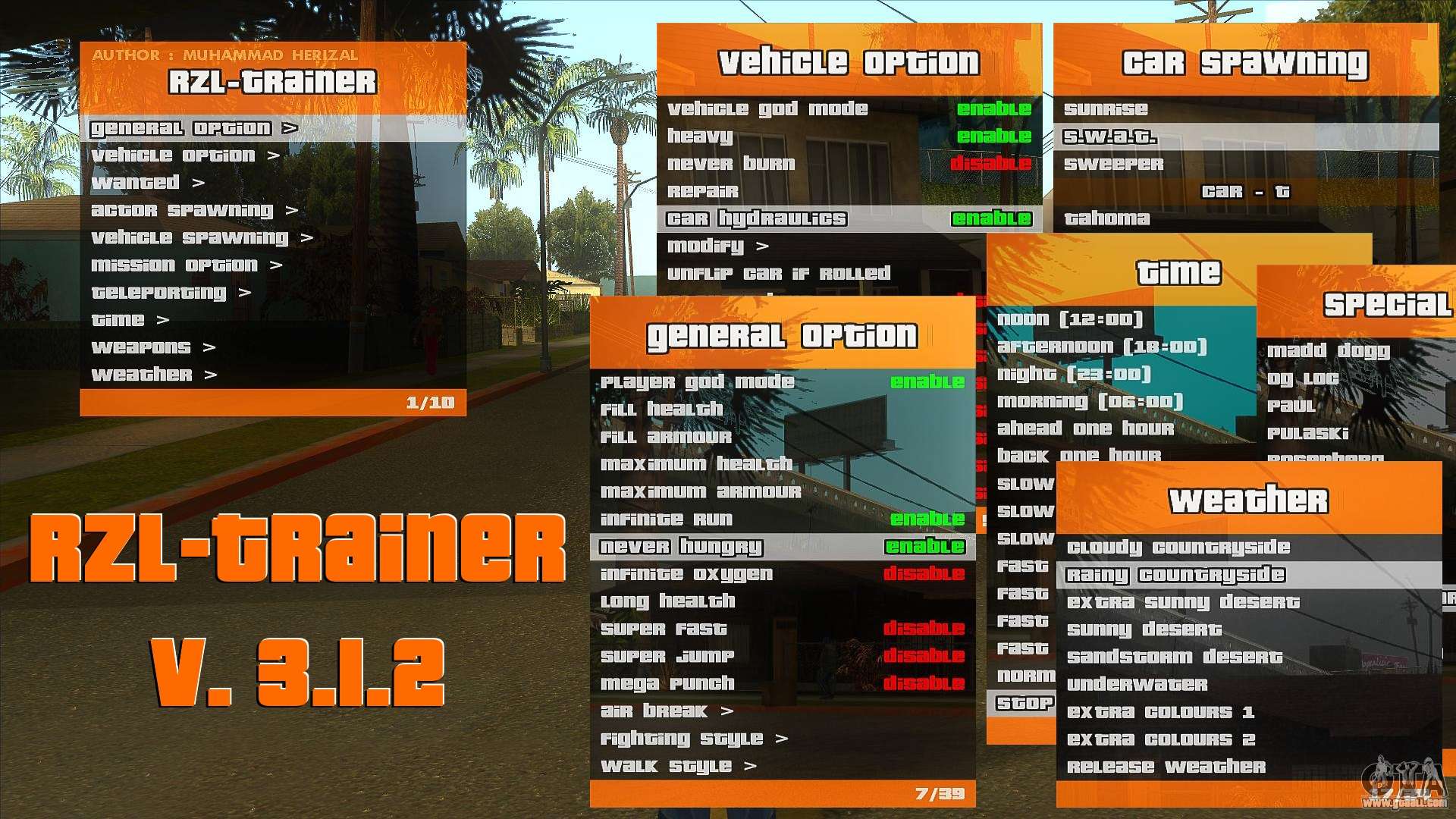 Rzl Trainer V3 1 2 New Cheat Menu Like Gta 5 For Gta San Andreas